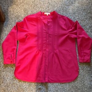 Travelsmith Bright Pink Button-Up Blouse EUC size Large